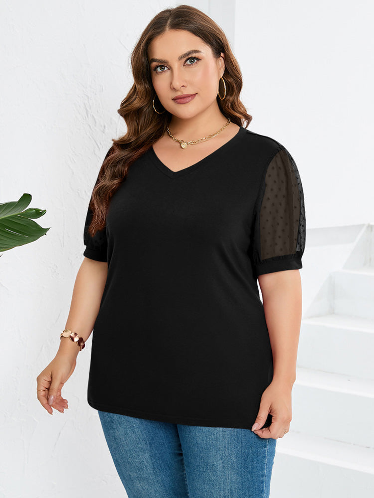 Linda | Sheer Sleeve V-Neck Top