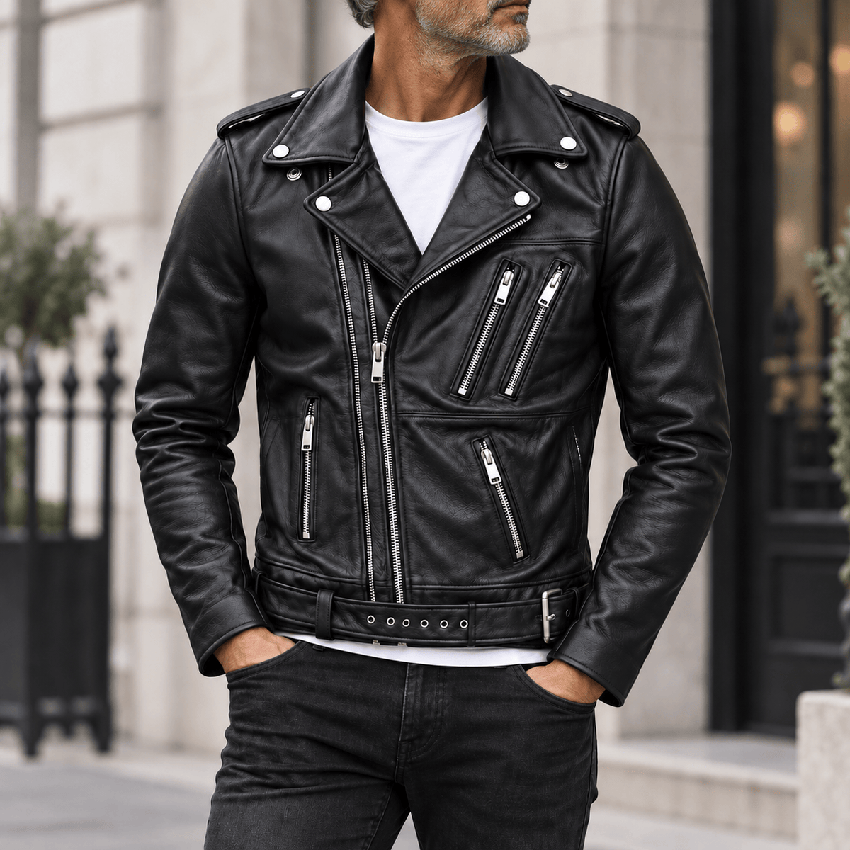 DONACCI Leather Biker Jacket