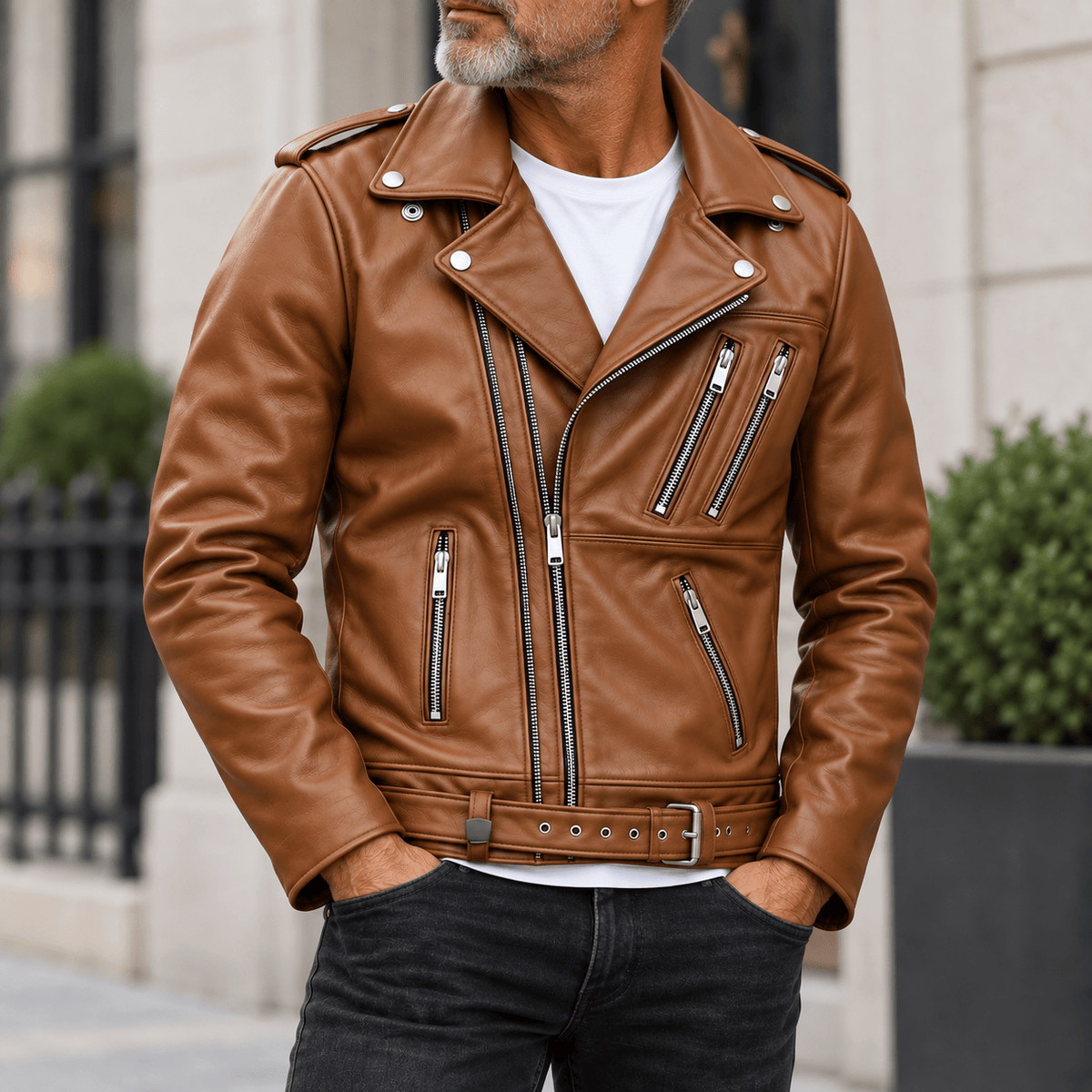 DONACCI Leather Biker Jacket